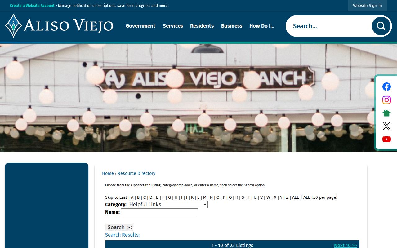 Aliso Viejo city directory civic and library helpful links