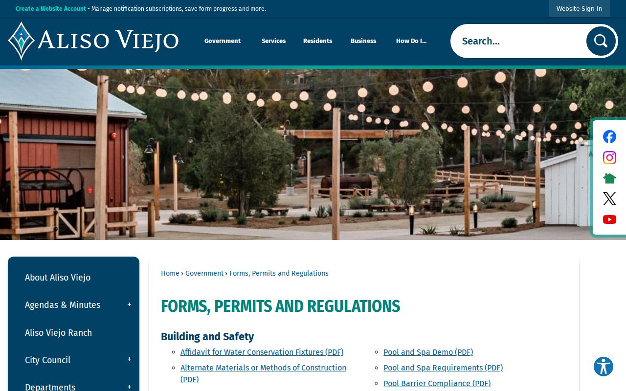 Aliso Viejo residents directory reference to city forms and permit records