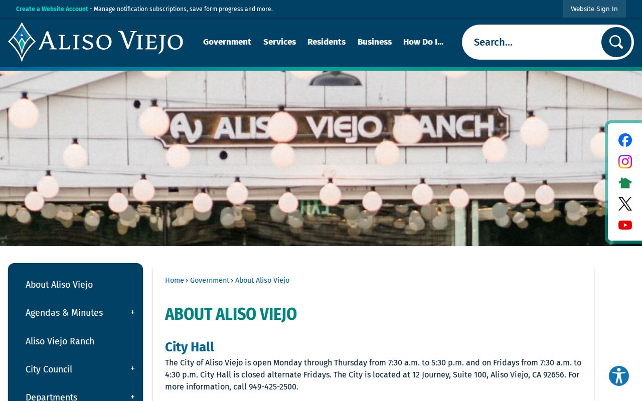 Aliso Viejo residents directory reference to official city history