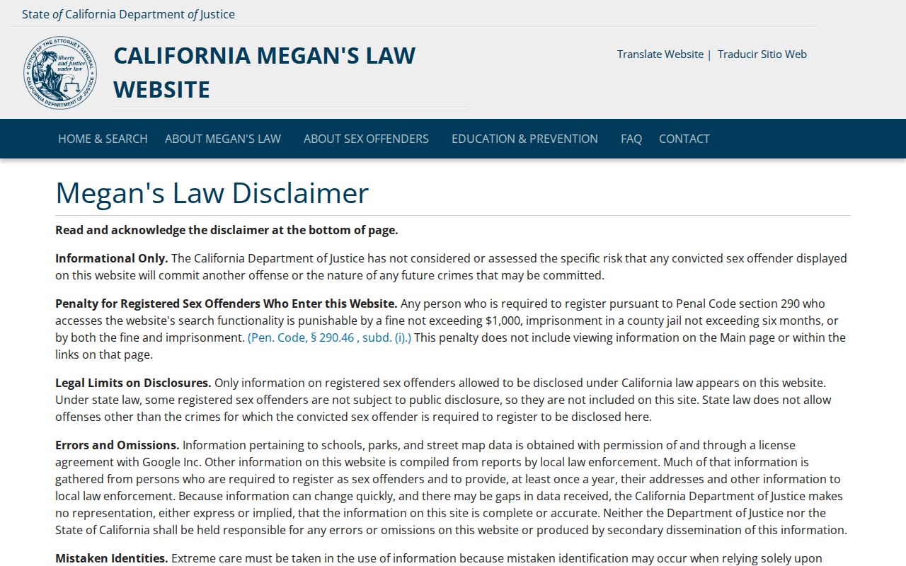 Aliso Viejo neighbors California Megan's Law official resource