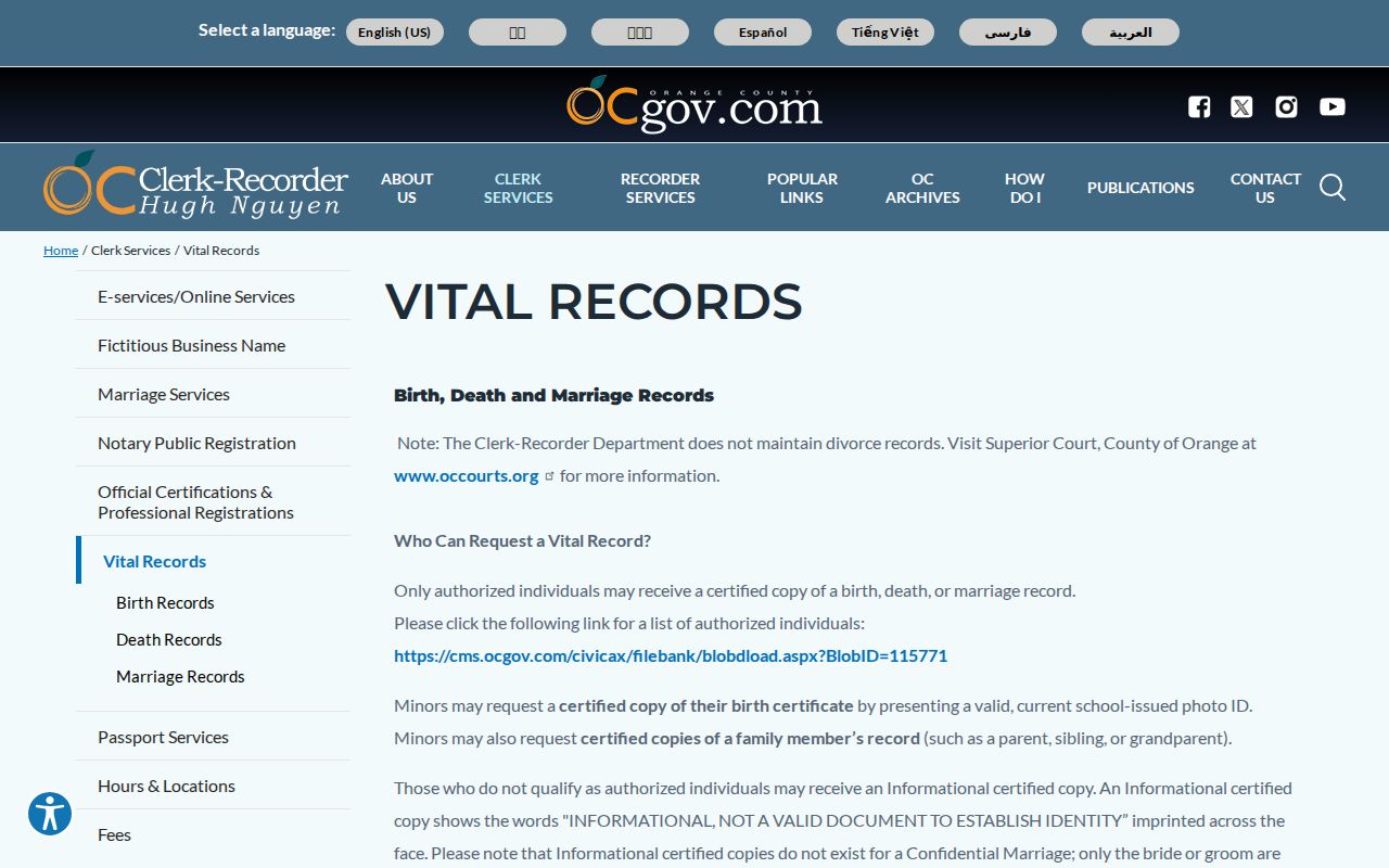 Aliso Viejo previous residents Orange County vital records access