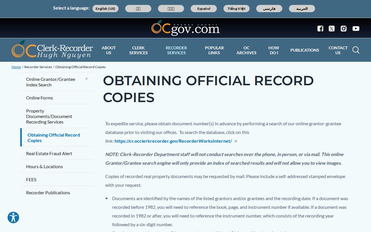 Aliso Viejo street directory official recorded deed copy instructions
