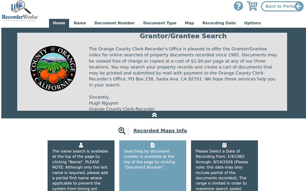 Aliso Viejo street directory Orange County RecorderWorks deed index