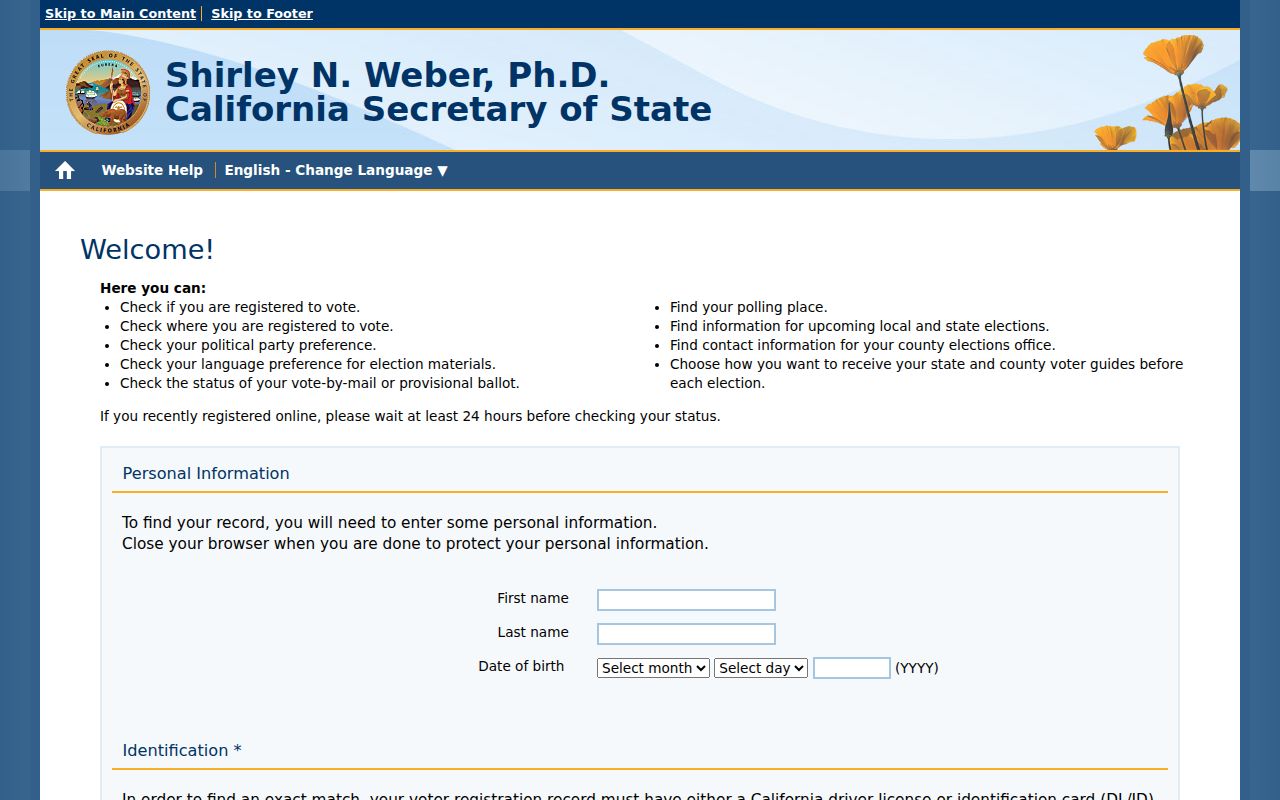 Aliso Viejo ZIP code lookup California My Voter Status identity form