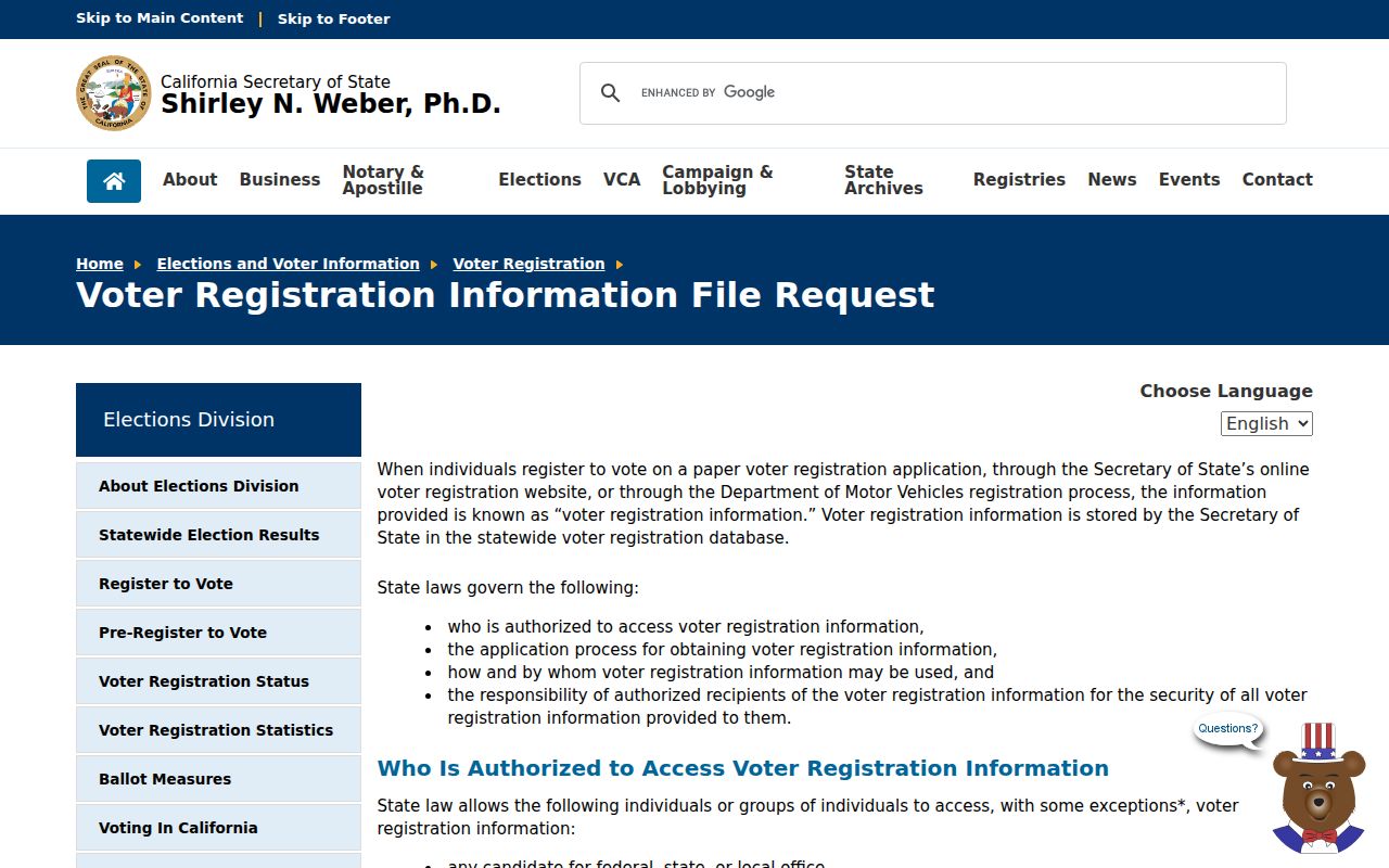 Aliso Viejo ZIP code lookup California voter file request form
